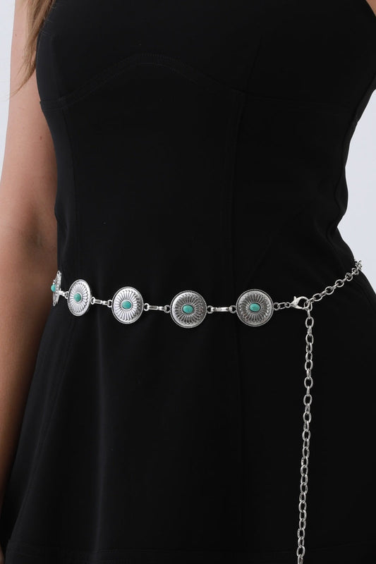 Turquoise Cowboy Chain Belt – Vintage Western Elegance????????-Soul Flow Apparel