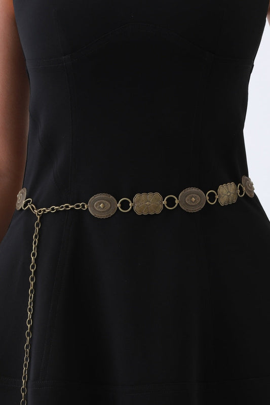 Geometric Western Belt – Vintage Chain & Cowboy Charm??????-Soul Flow Apparel