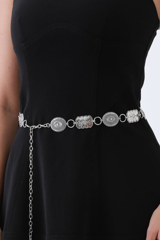 Geometric Western Belt – Vintage Chain & Cowboy Charm??????-Soul Flow Apparel