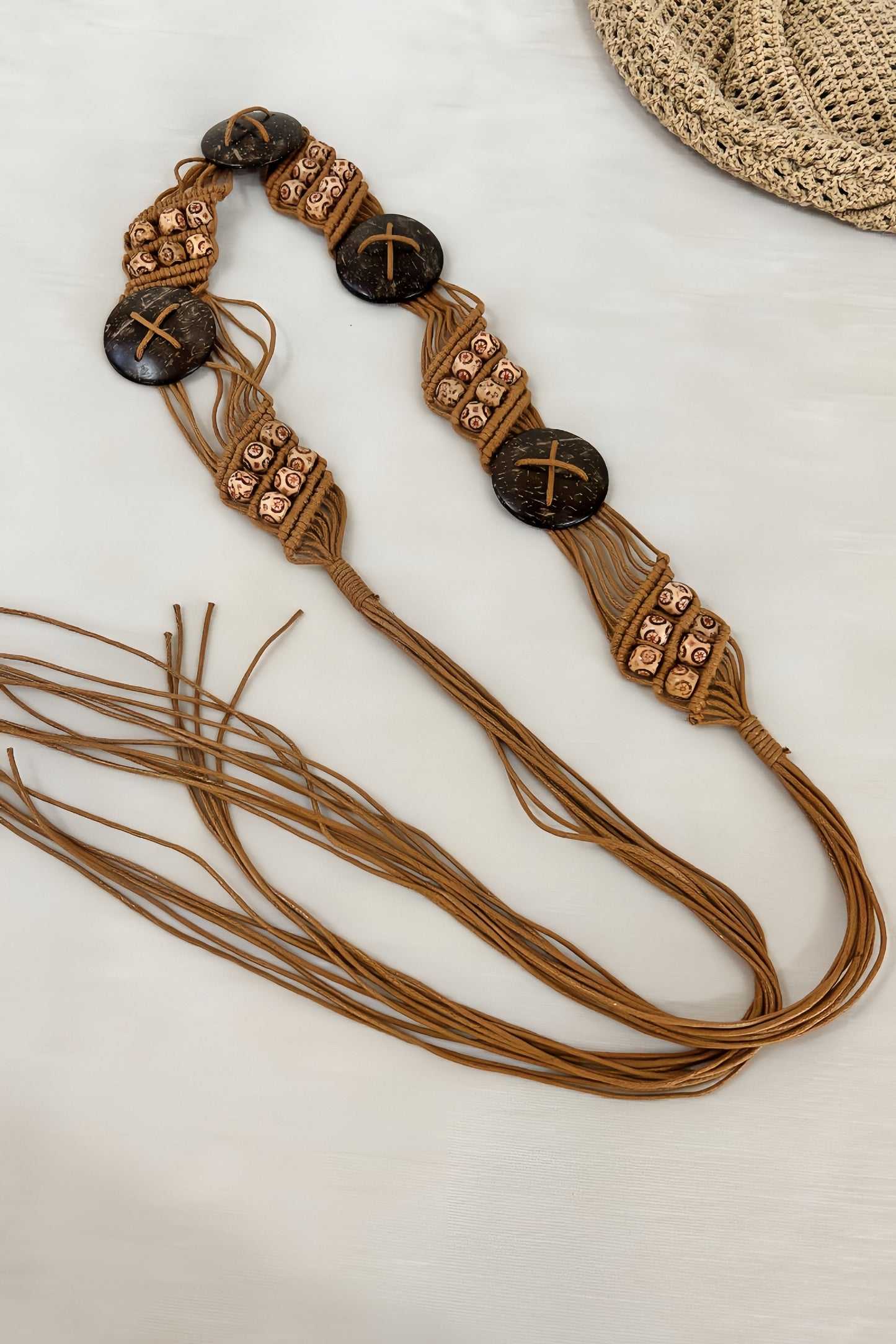 Boho Macrame Waist Chain – Coconut Shell & Fringe Belt ????????-Soul Flow Apparel