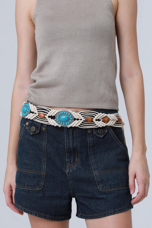 Bohemian Waist Rope – Adjustable Braided Belt with Turquoise Beads ????????-Soul Flow Apparel