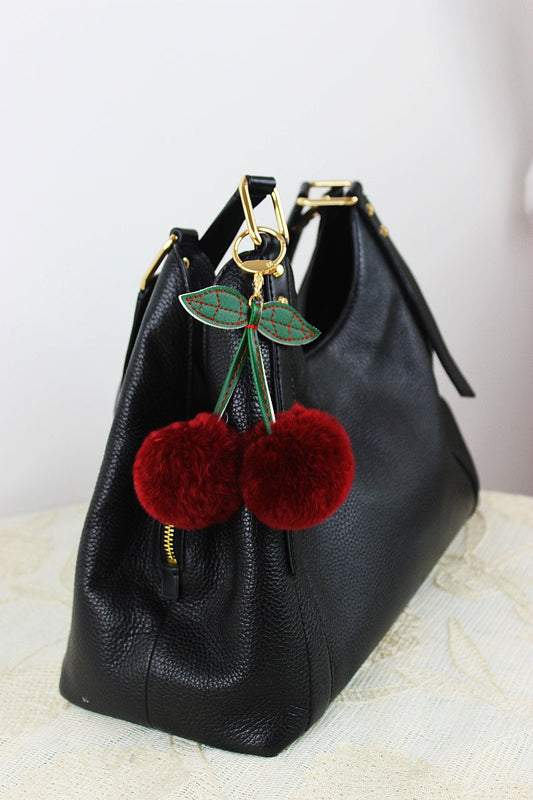 Luxury Rabbit Fur Cherry Charm – Plush Bag Pendant ?????-Soul Flow Apparel