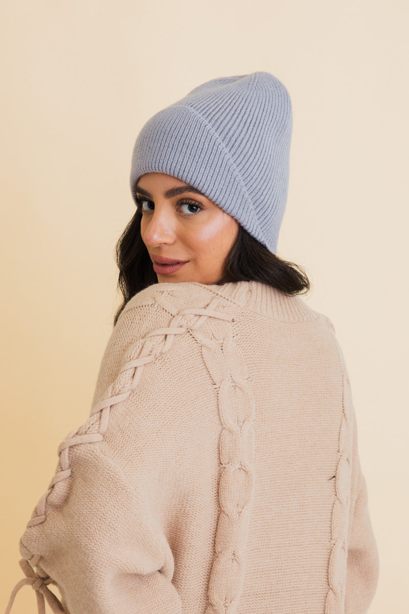 Frosty Front Fold Snuggle Ribbed Beanie-Soul Flow Apparel