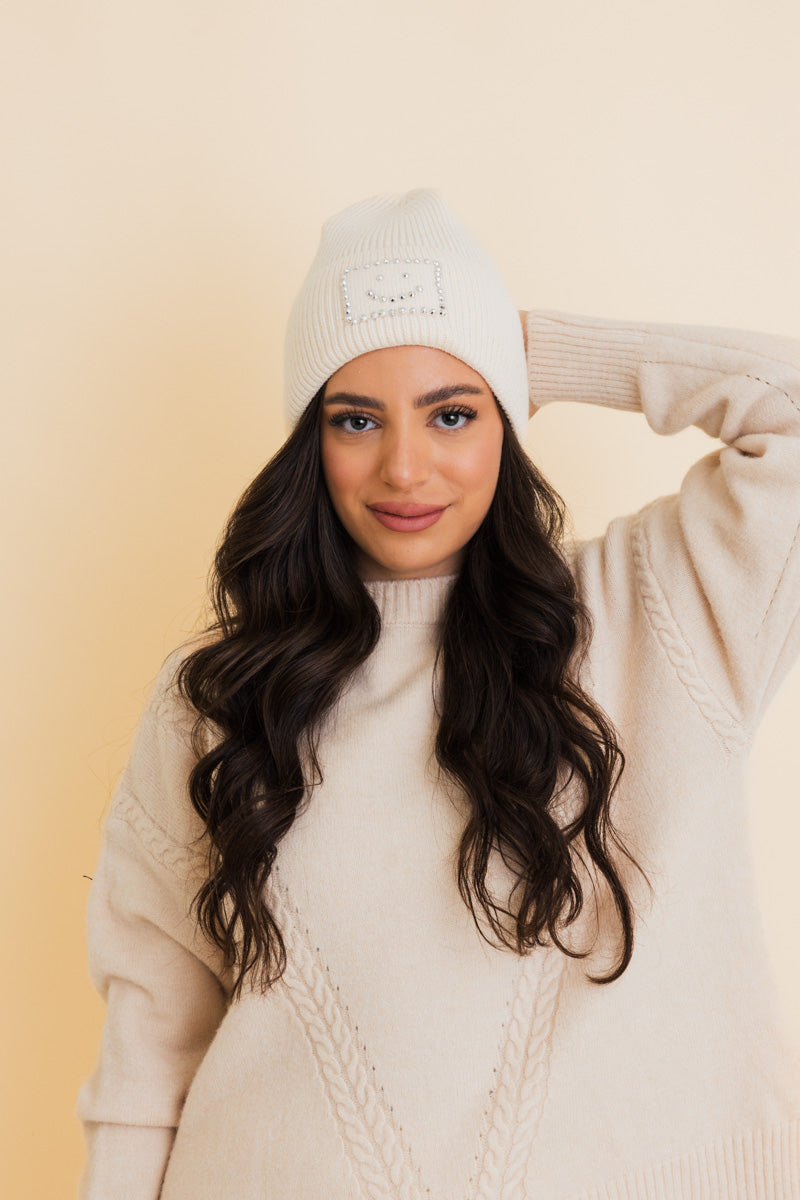 Square Sparkle Smiles Ribbed Beanie-Soul Flow Apparel