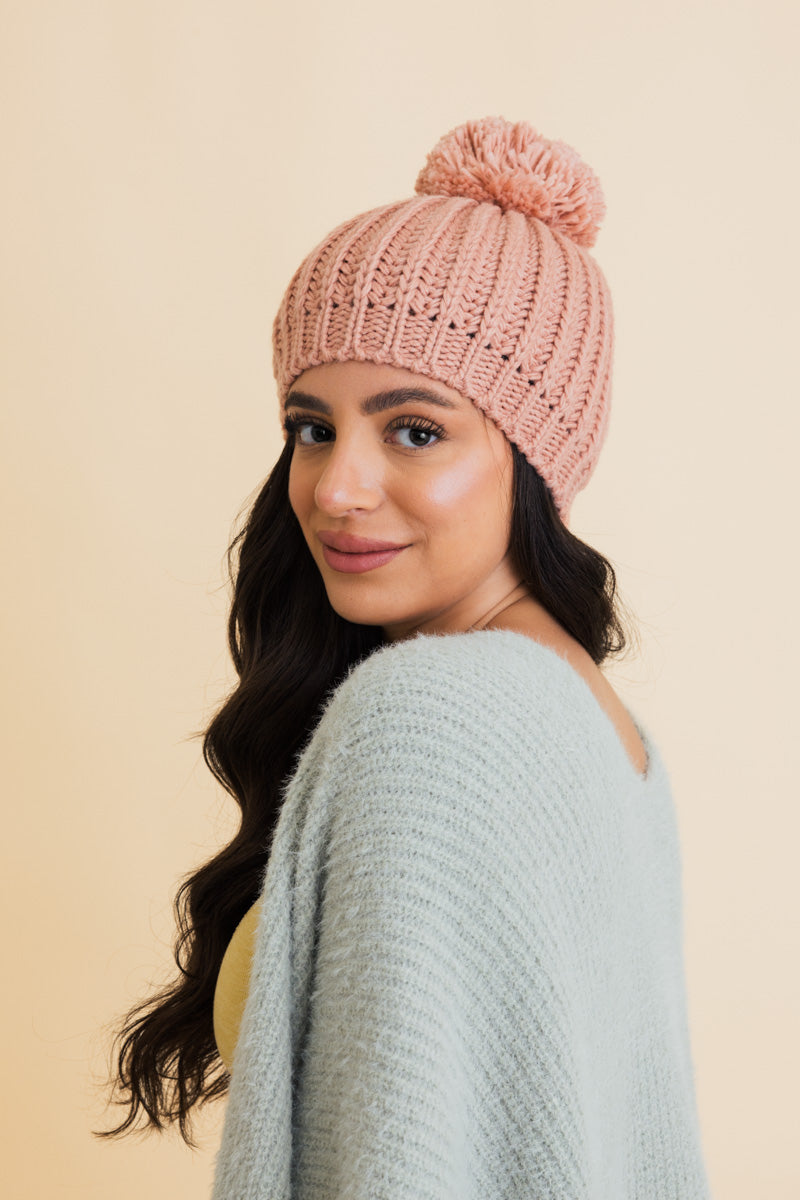 Soul Flow Apparel | Boho Chunky Cable Knit Pom Beanie