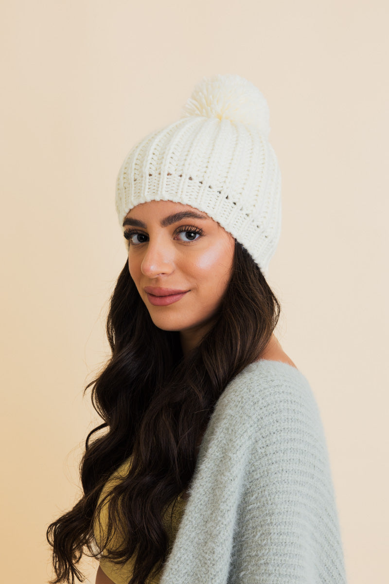 Soul Flow Apparel | Boho Chunky Cable Knit Pom Beanie
