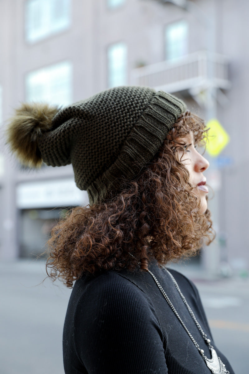 Pom Beanie with Faux Sherpa Lining-Soul Flow Apparel