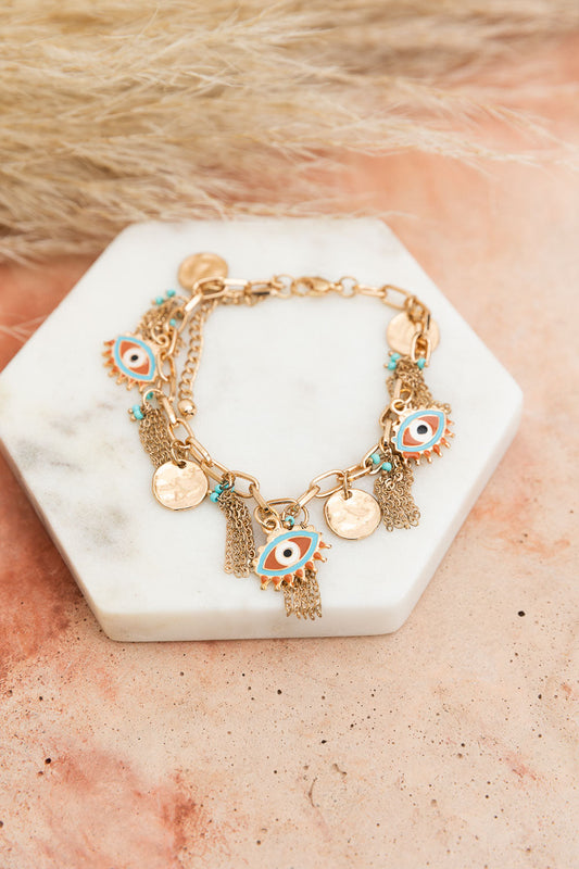 Golden Gaze Eyelet Charm Bracelet-Soul Flow Apparel