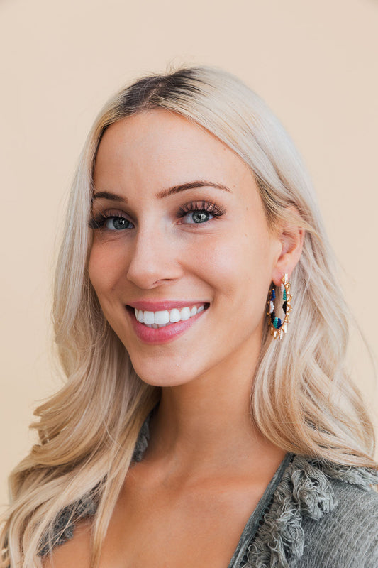 Color Splash Beaded Semi Hoop Earrings-Soul Flow Apparel