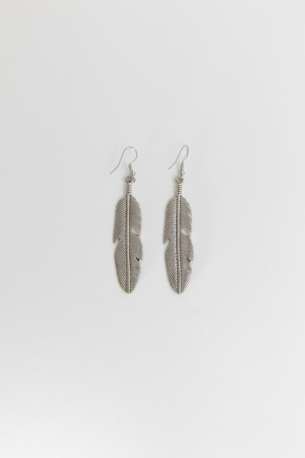 Antique Silver Feather Dangle Earrings-Soul Flow Apparel