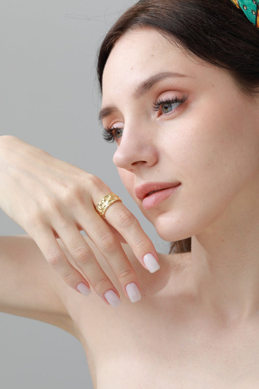 Geometric Nugget Ring – Textured Minimalist Jewelry ???-Soul Flow Apparel