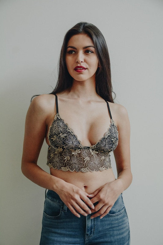 Floral Stitch Mesh Bralette-Soul Flow Apparel