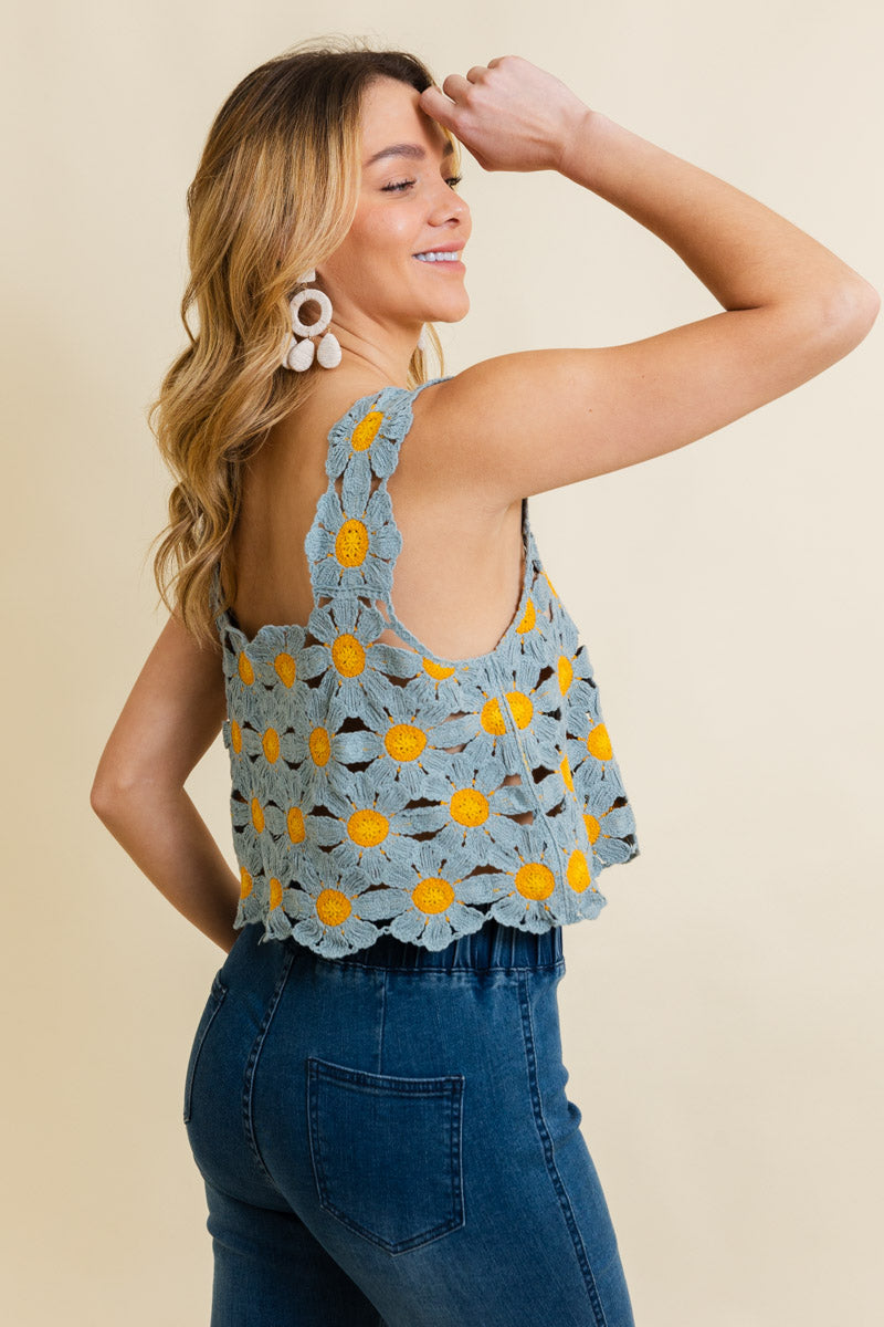 Soul Flow Apparel | Boho Spring Daisy Crochet Crop Top