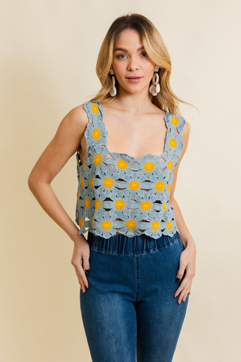 Soul Flow Apparel | Boho Spring Daisy Crochet Crop Top