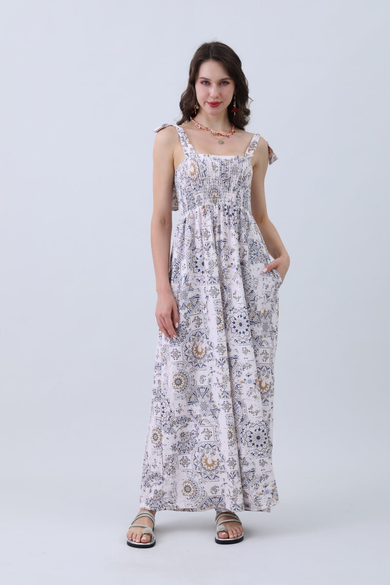 Women’s Floral Print Jumpsuit – Elasticized Bust & Dreamy Wide-Leg Cut-Soul Flow Apparel