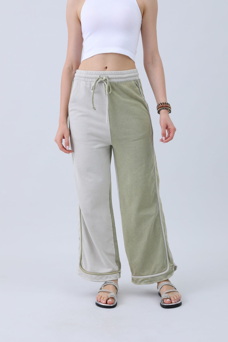 Breathable Wide-Leg Pants – Olive Two-Tone Straight Fit-Soul Flow Apparel