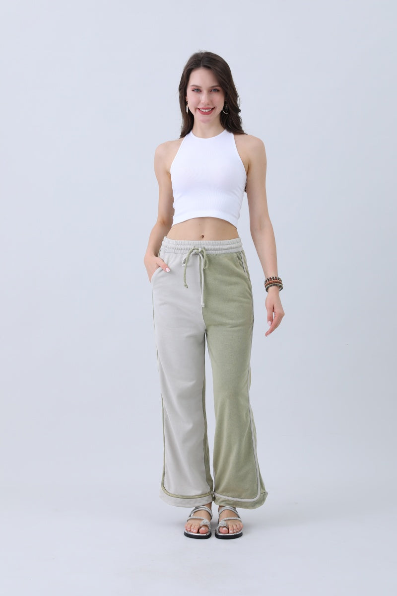 Breathable Wide-Leg Pants – Olive Two-Tone Straight Fit-Soul Flow Apparel