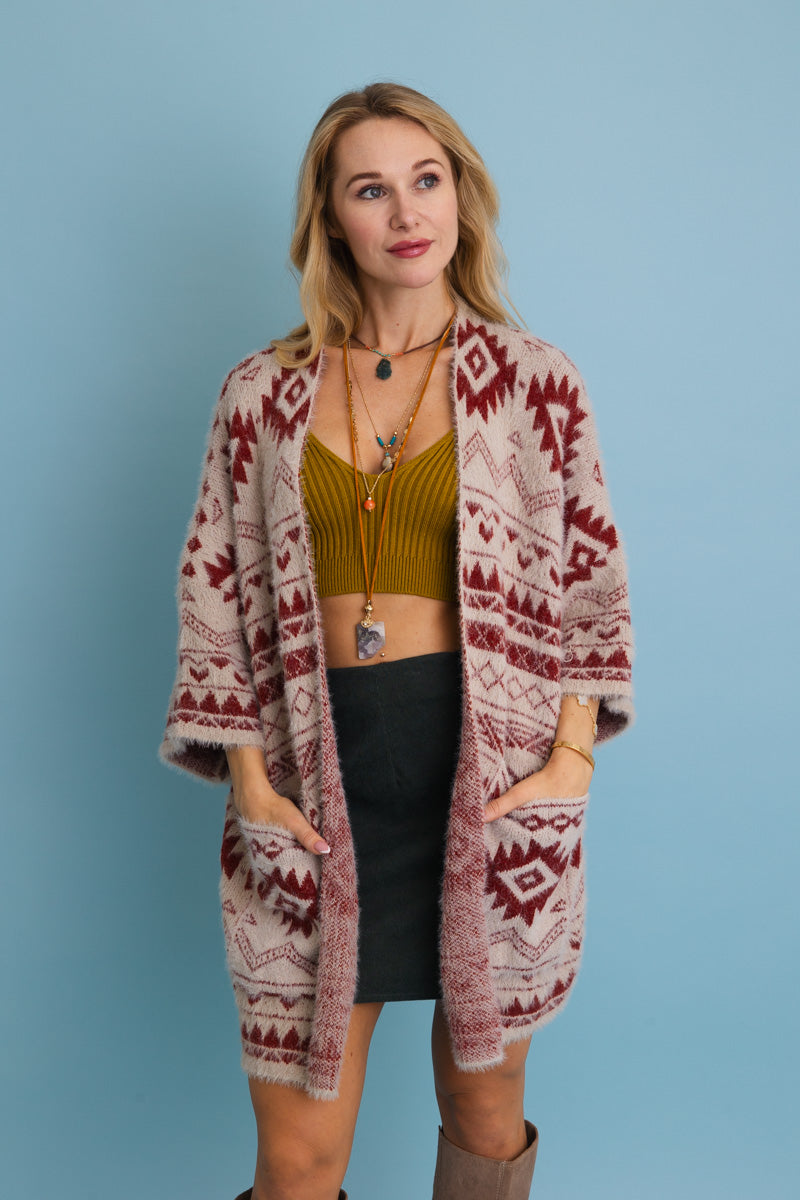 Aztec Soft Knit cardigan with Tribal Print - Western Vibe ????-Soul Flow Apparel