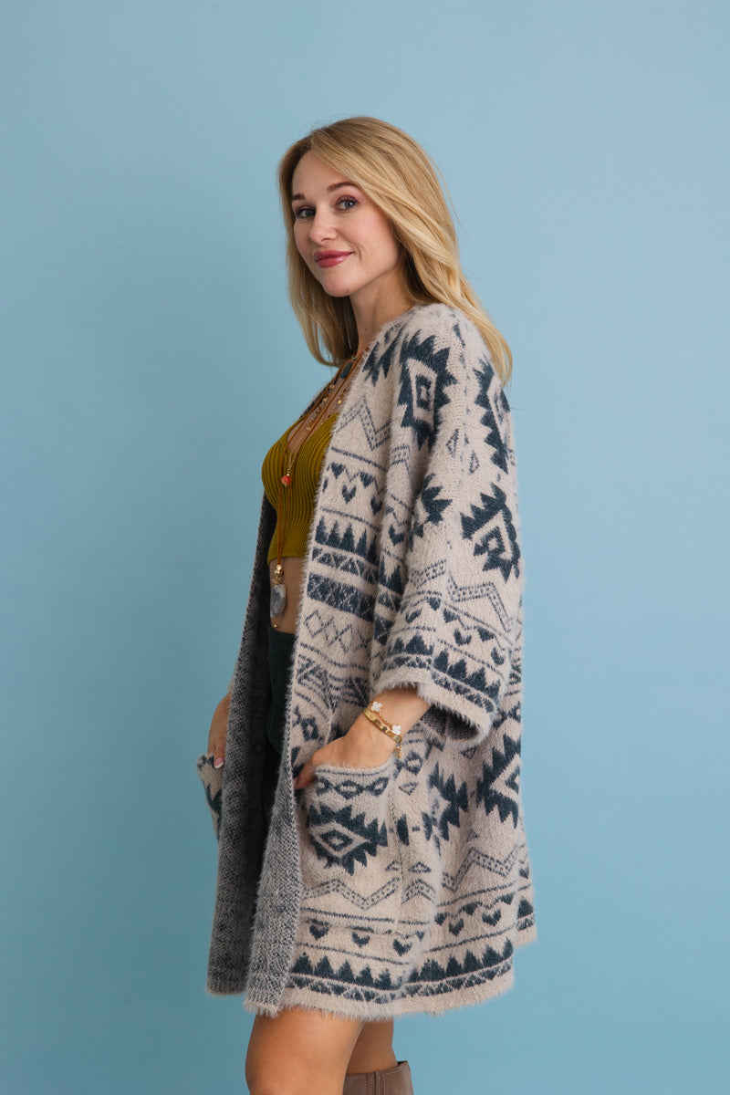 Aztec Soft Knit cardigan with Tribal Print - Western Vibe ????-Soul Flow Apparel