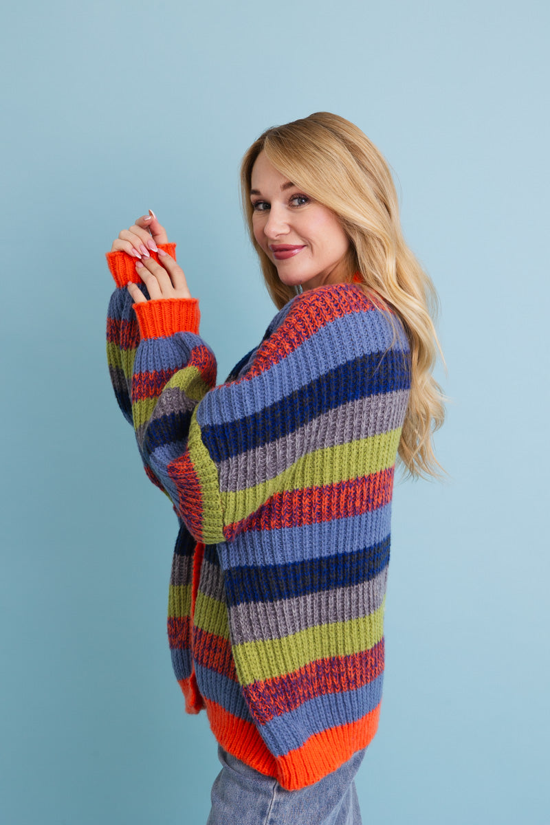 Vibrant Retro Color Burst Oversized Cardigan ????-Soul Flow Apparel
