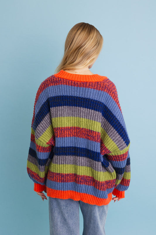 Vibrant Retro Color Burst Oversized Cardigan ????-Soul Flow Apparel