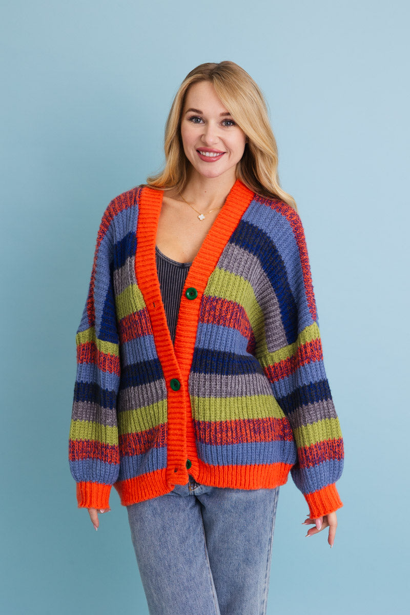 Vibrant Retro Color Burst Oversized Cardigan ????-Soul Flow Apparel