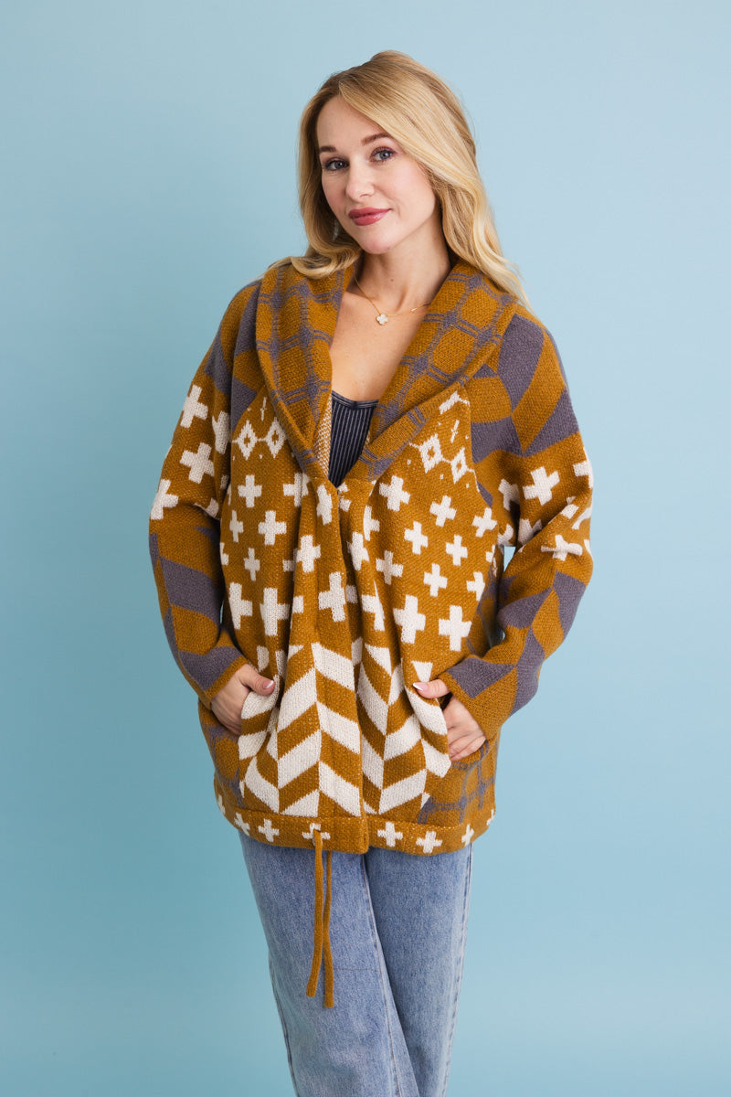 Sierra Spirit Geometric Street Style Knit Cardigan-Soul Flow Apparel