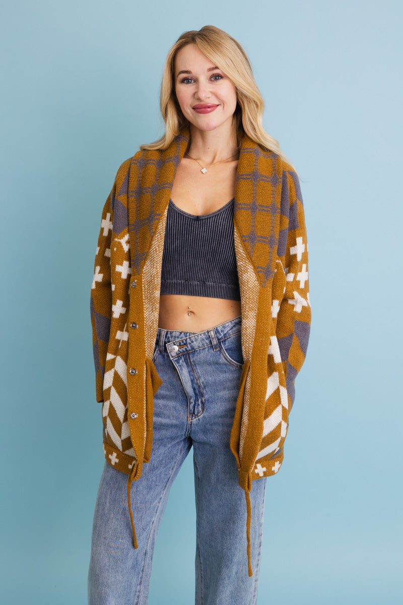 Sierra Spirit Geometric Street Style Knit Cardigan-Soul Flow Apparel