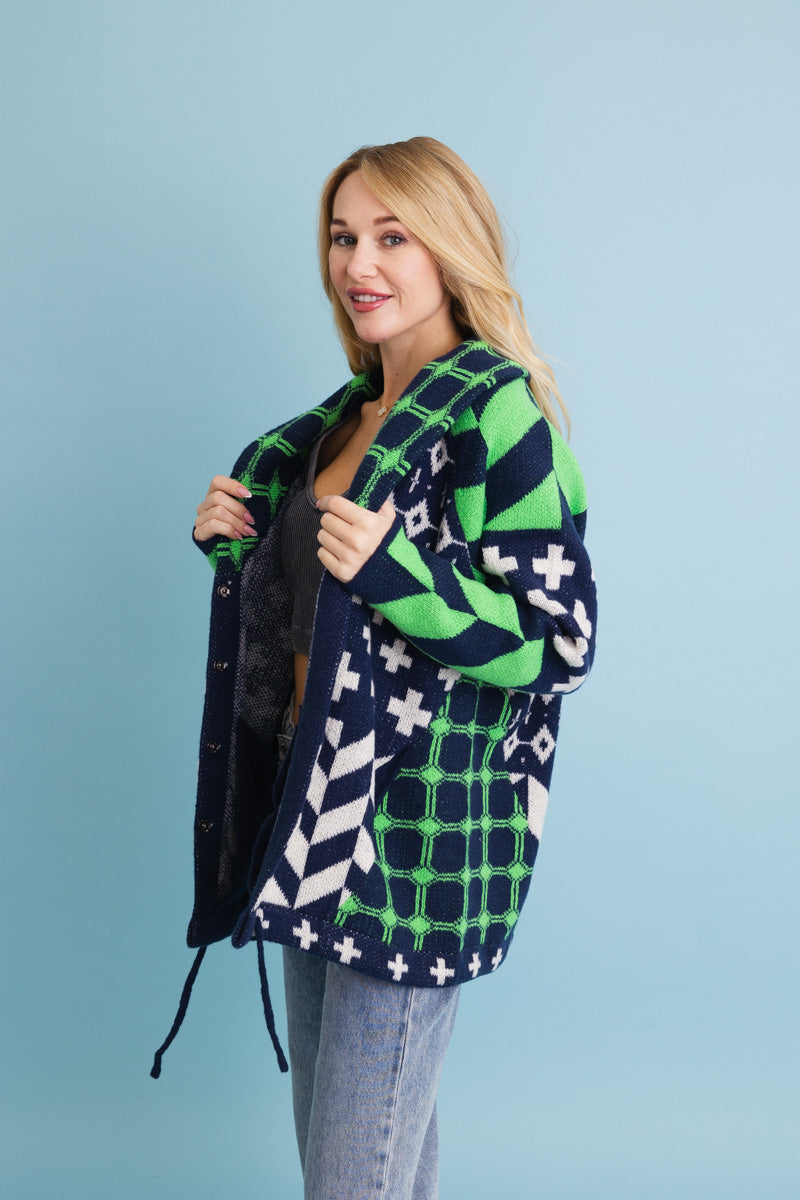 Sierra Spirit Geometric Street Style Knit Cardigan-Soul Flow Apparel