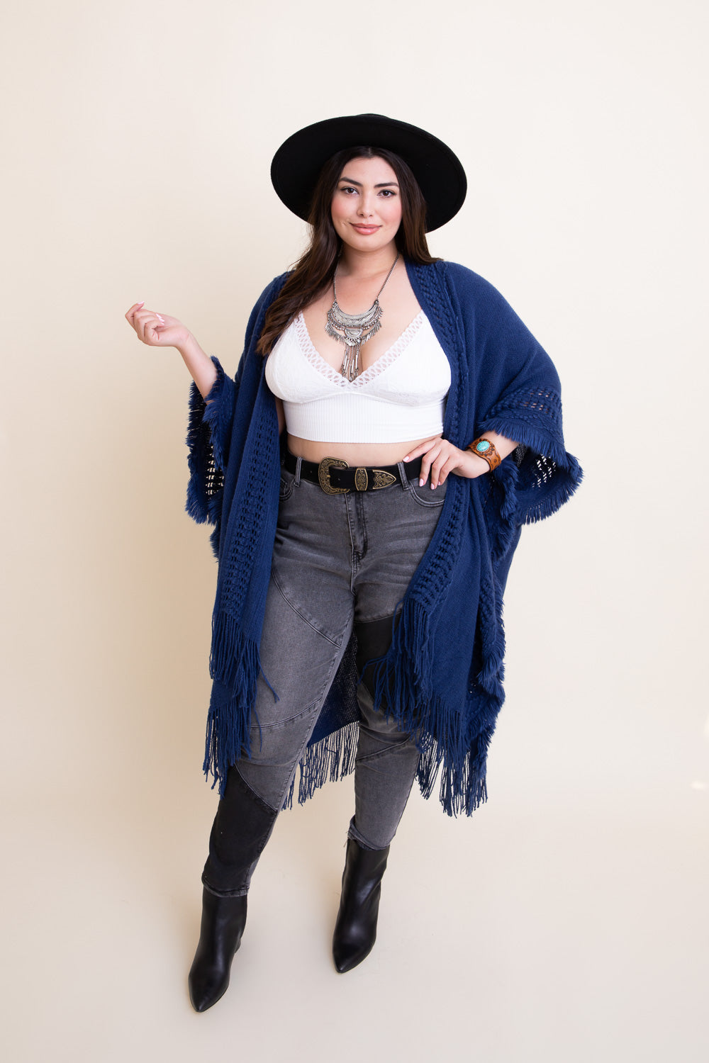 Open Work Frayed Bohemian Ruana-Soul Flow Apparel