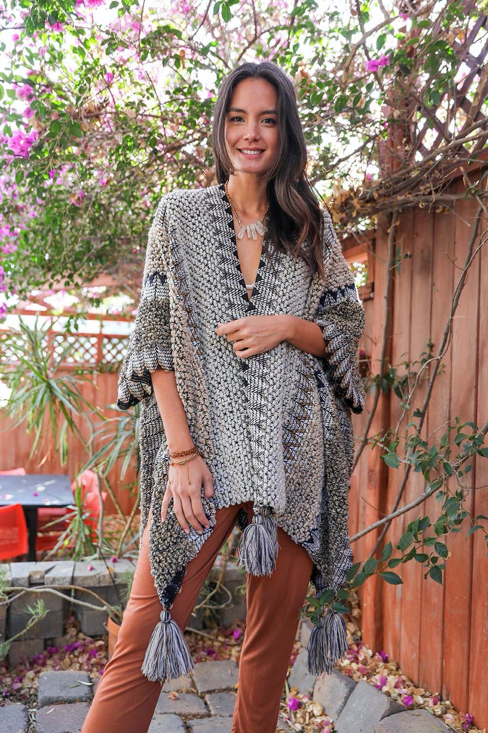 Cuddle Season Crochet Patterned Ruana-Soul Flow Apparel