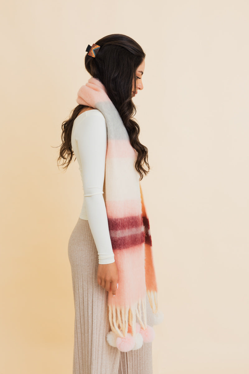 Pop Stripe Pom Tassel Cozy Scarf-Soul Flow Apparel