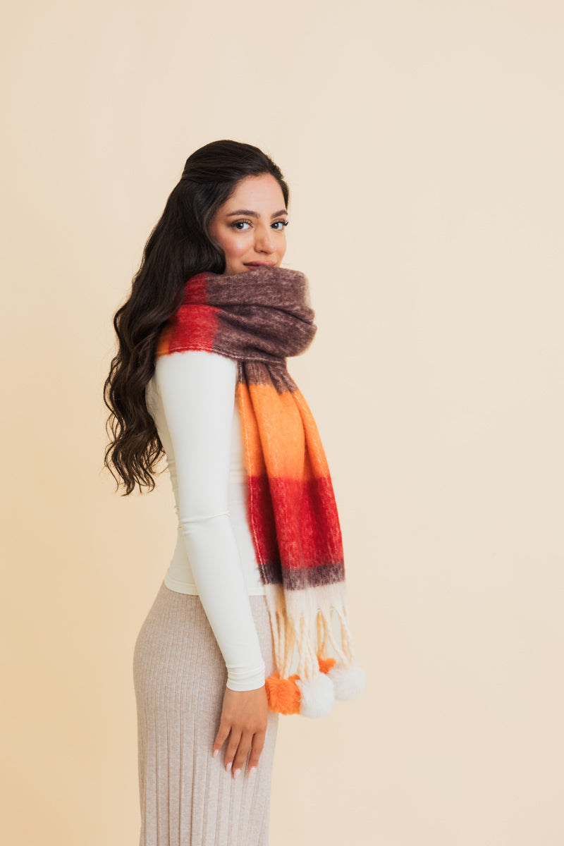 Pop Stripe Pom Tassel Cozy Scarf-Soul Flow Apparel