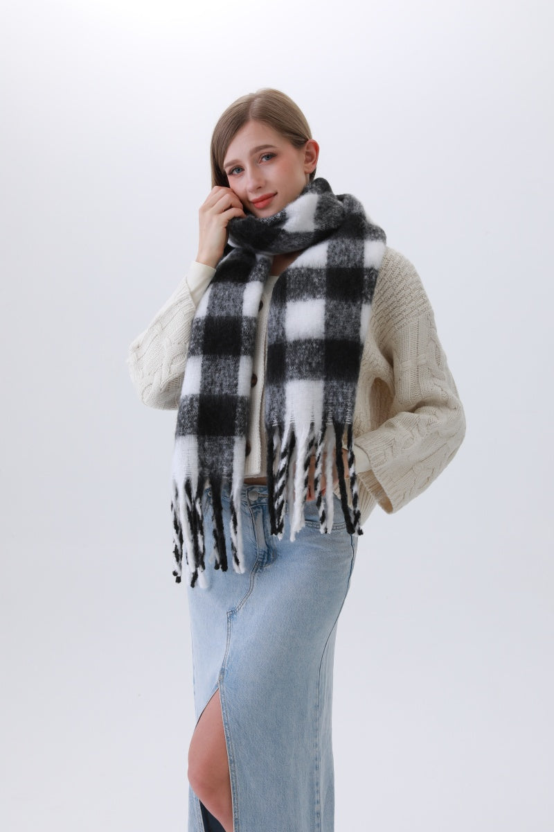 Classic Striped & Checkered Scarf – Timeless Fringe Elegance?????-Soul Flow Apparel