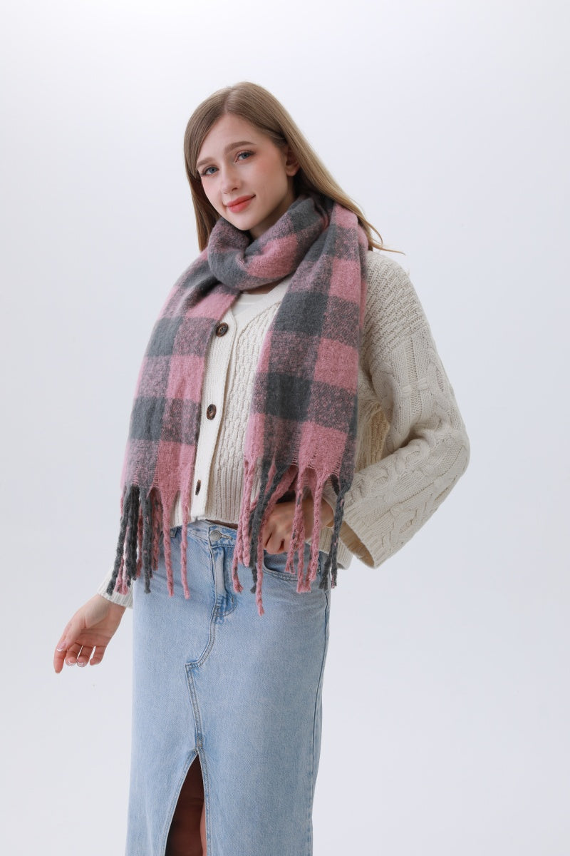 Classic Striped & Checkered Scarf – Timeless Fringe Elegance?????-Soul Flow Apparel