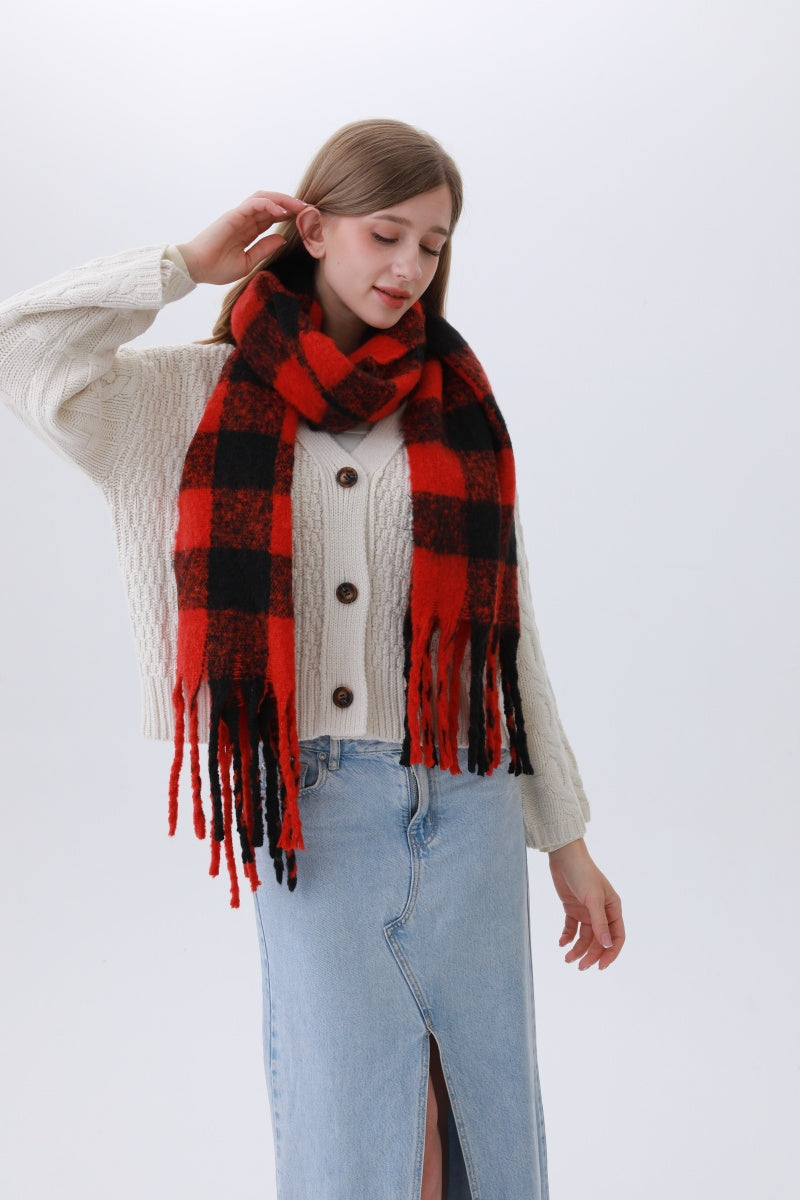 Classic Striped & Checkered Scarf – Timeless Fringe Elegance?????-Soul Flow Apparel