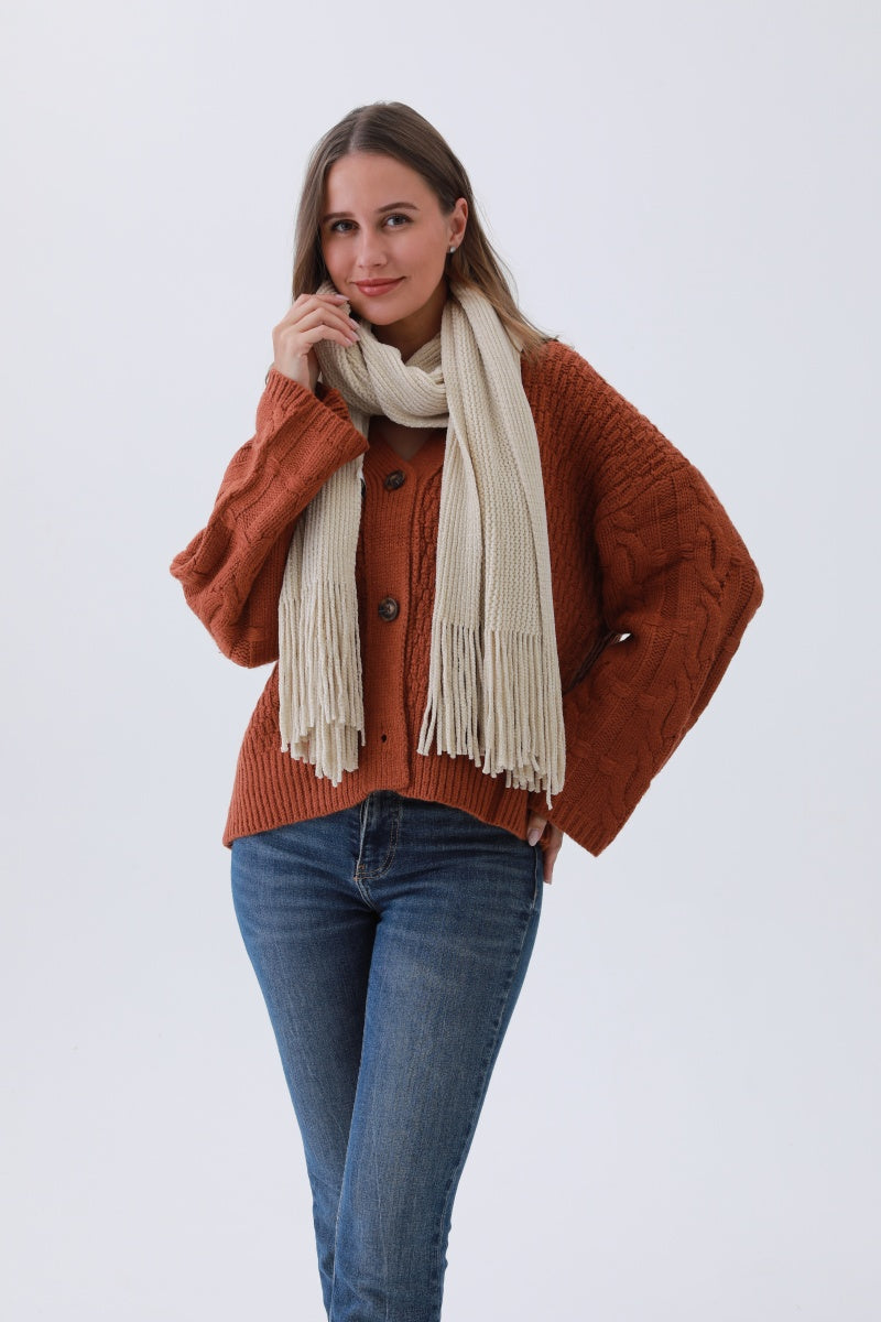 Luxe Chenille Knit Scarf – Plush Tassel Elegance???-Soul Flow Apparel