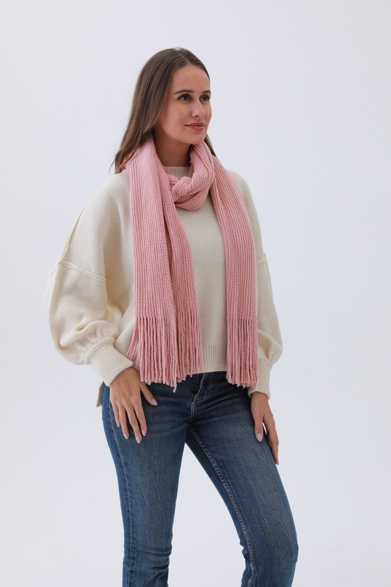 Luxe Chenille Knit Scarf – Plush Tassel Elegance???-Soul Flow Apparel
