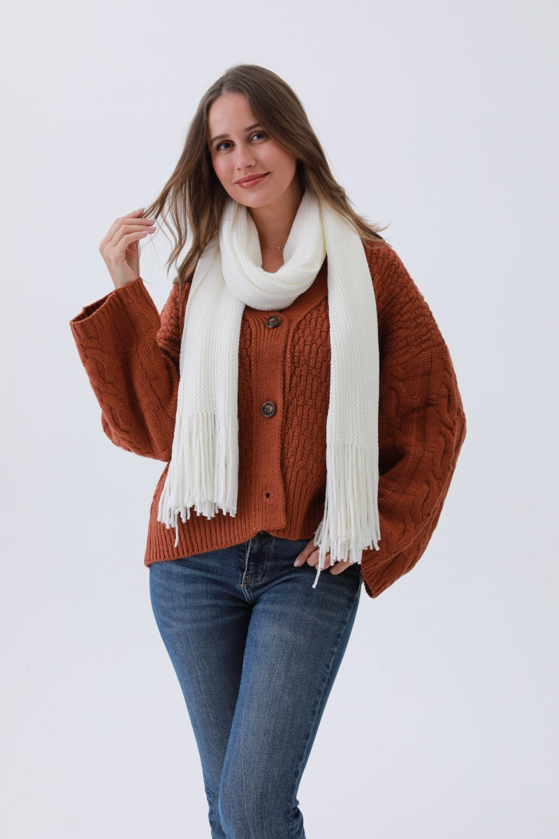 Luxe Chenille Knit Scarf – Plush Tassel Elegance???-Soul Flow Apparel