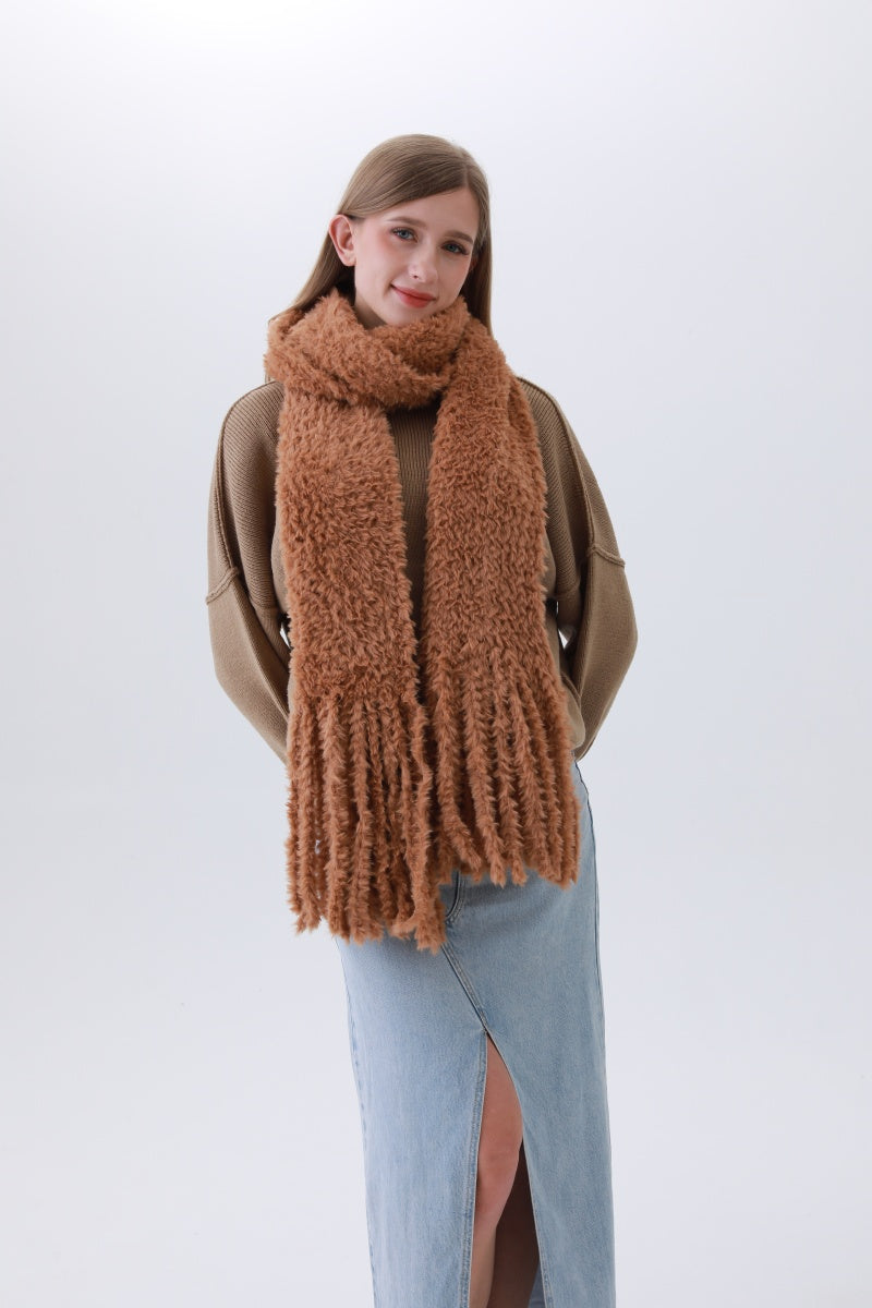 Luxe Bouclé Knit Scarf – Textured Elegance with Fringe???-Soul Flow Apparel