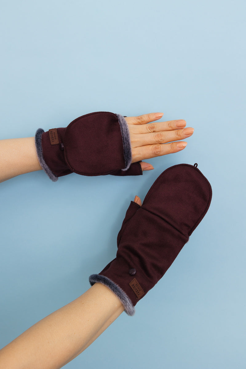Convertible Faux Suede Fingerless Mittens-Soul Flow Apparel