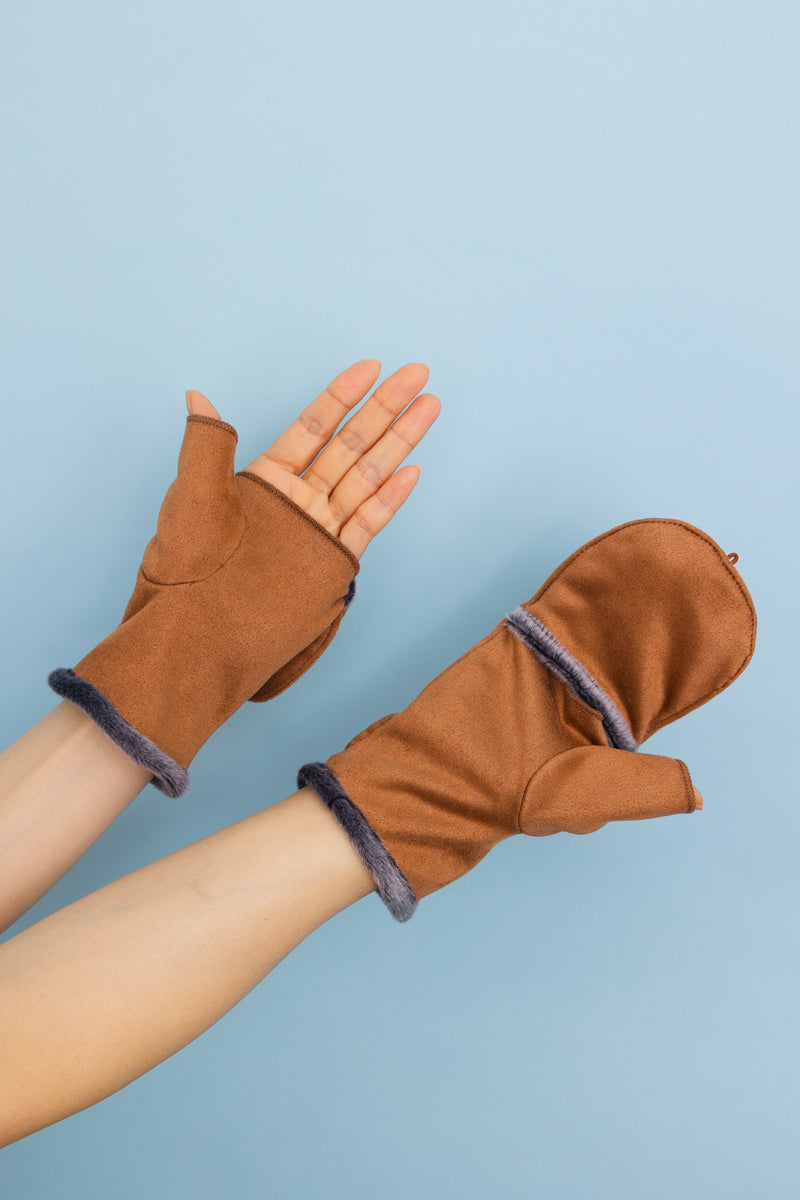 Convertible Faux Suede Fingerless Mittens-Soul Flow Apparel