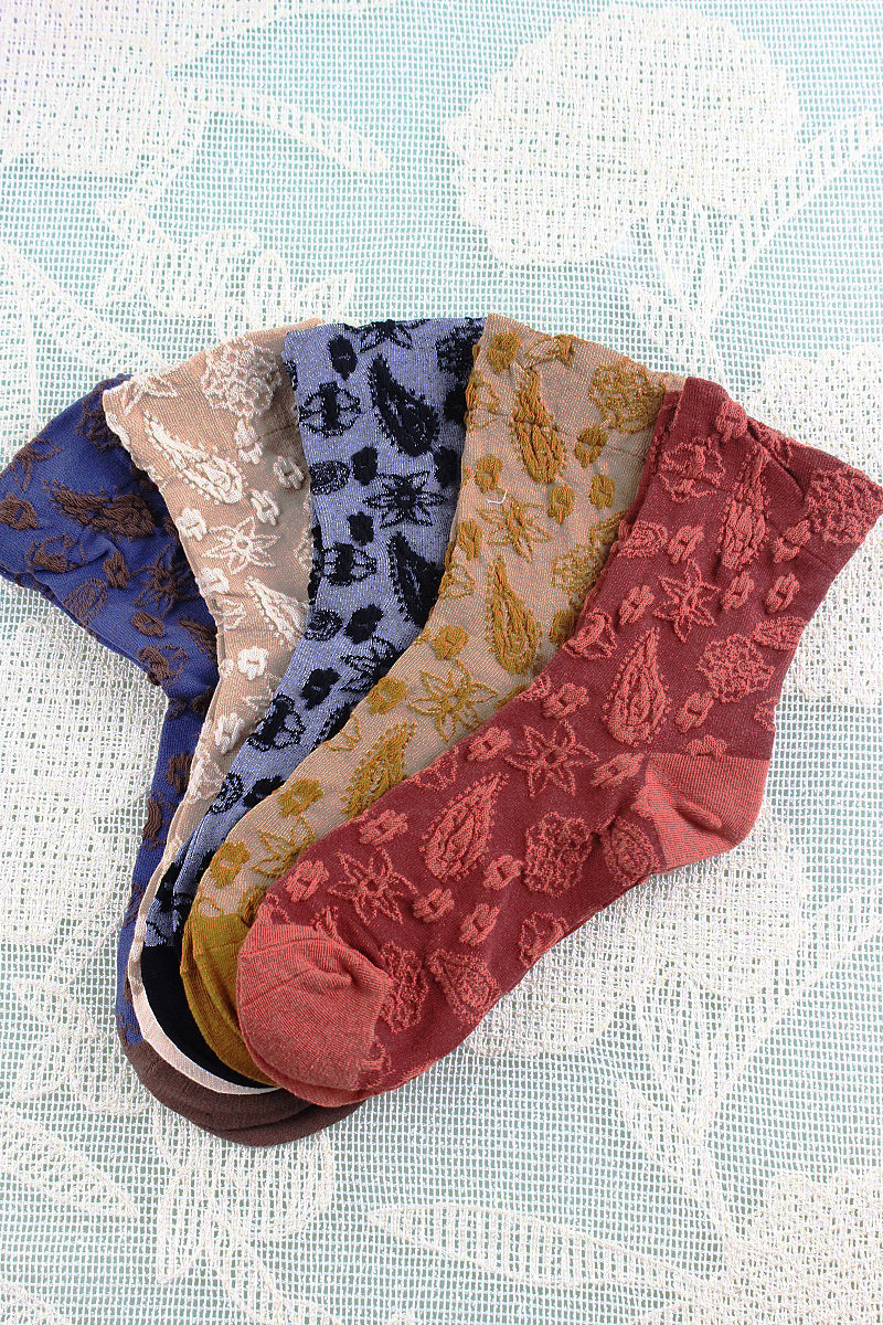Set of Leto Collection boho cashew print socks in various colors for stylish comfort