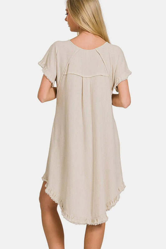Zenana Fringe Edge High Low Flowy Dress with Pockets-Soul Flow Apparel