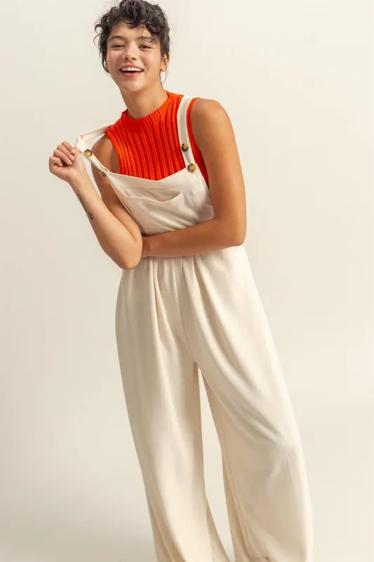 HYFVE Pleated Detail Front Pocket Wide Strap Overalls-Soul Flow Apparel