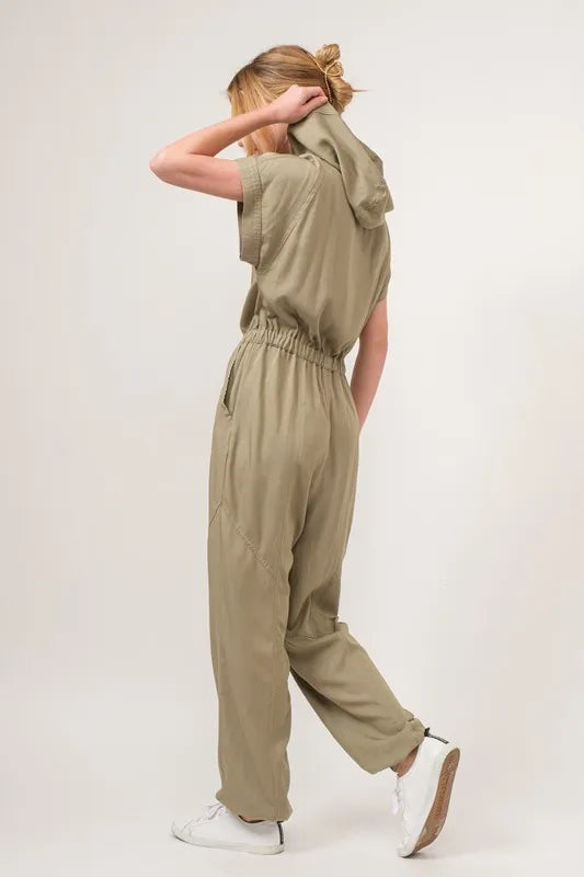 And The Why Washed Short Sleeve Hooded Jumpsuit-Soul Flow Apparel