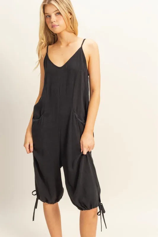 HYFVE V-Neck Pocket Detail Side Tie Hem Romper-Soul Flow Apparel