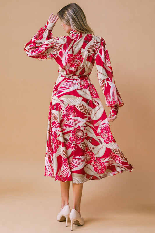 Heart Of Woven Midi Dress With Shirt Collar Button Front And Self Tie
