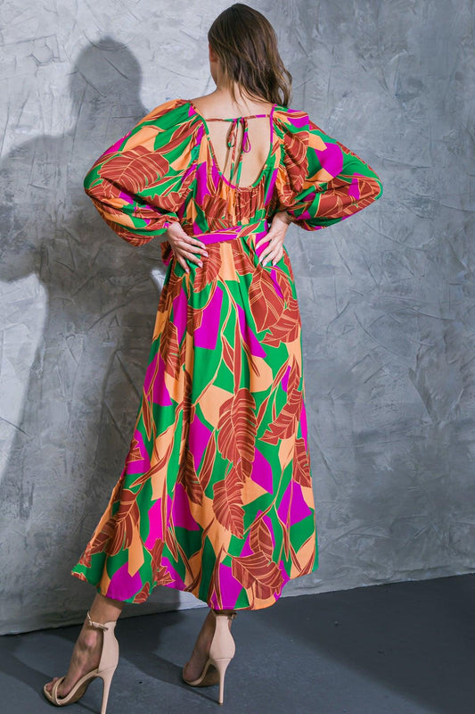 Cue The Chic Printed Woven Midi Dress With Self Tie Sash
