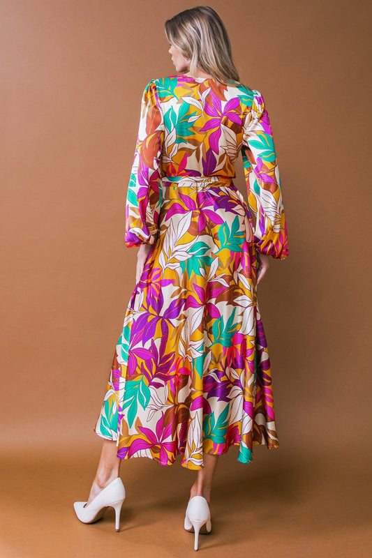Carefree Confidence Woven Midi Dress With Surplice Neckline And Sash Tie